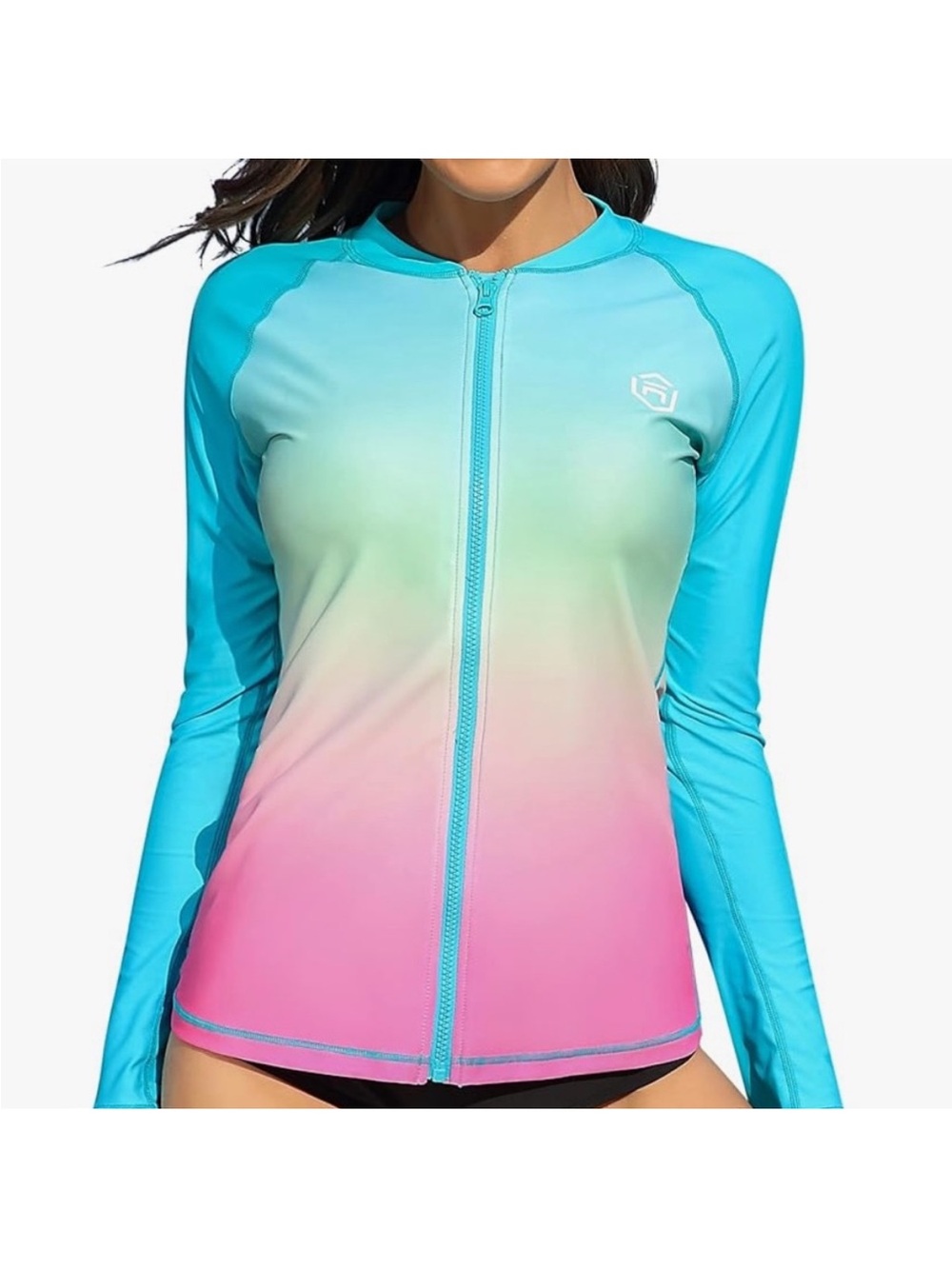 L Gradient Zip Rash Guard - Turquoise, Pink